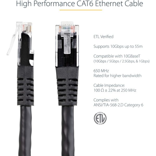 StarTech.com 35ft CAT6 Ethernet Cable - Black Molded Gigabit - 100W PoE UTP 650MHz - Category 6 Patch Cord UL Certified Wiring/TIA - Image 3