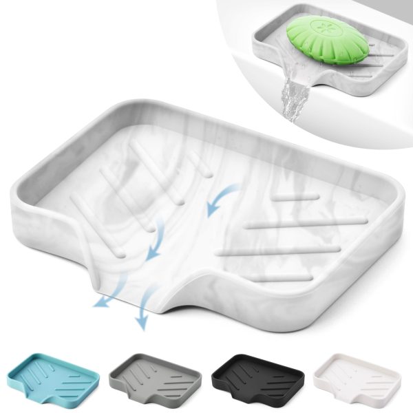 Marble Silicone Soap Dish Tray Self Draining Soap Holder for Bar Soap Silicone Soap Tray with Drainage Soap Dishes for Bar Soap Soap Bar Holder Dish Soap Tray for Kitchen Counter