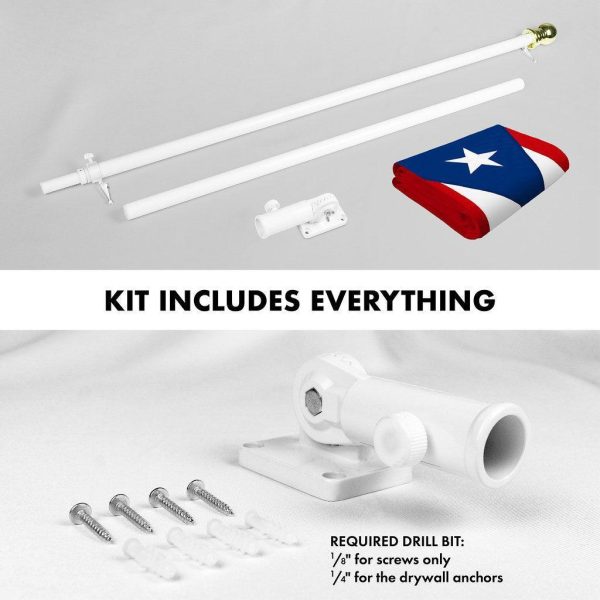 G128 Combo Pack: 6 Ft Tangle Free Spinning Flagpole (White) & Puerto Rico Flag 3x5 Ft Embroidered 220GSM Spun Polyester, Brass Grommets (Flag Included) Aluminum Flag Pole - Image 2