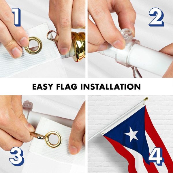 G128 Combo Pack: 6 Ft Tangle Free Spinning Flagpole (White) & Puerto Rico Flag 3x5 Ft Embroidered 220GSM Spun Polyester, Brass Grommets (Flag Included) Aluminum Flag Pole - Image 7