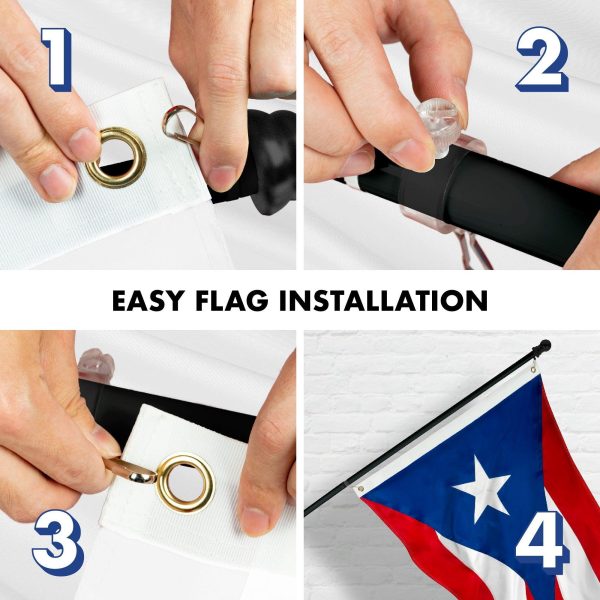 G128 - 6 Feet Tangle Free Spinning Flagpole (Black) Puerto Rico Flag Brass Grommets Embroidered 3x5 ft (Flag Included) Aluminum Flag Pole - Image 7