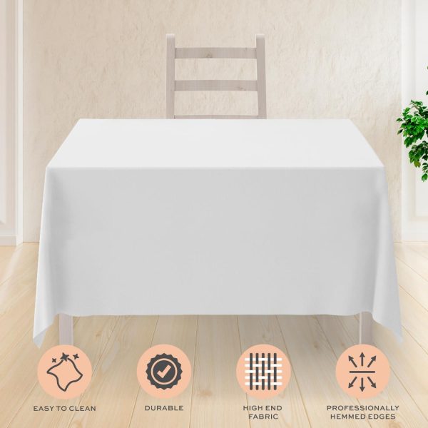 2 Square Tablecloth Covers 52x52 Inch | Table Cloths for Square or Round Table | 200 GSM Washable Wrinkle Resistant Fabric for Weddings Kitchen Restaurant | White | 2 Pack - Image 5