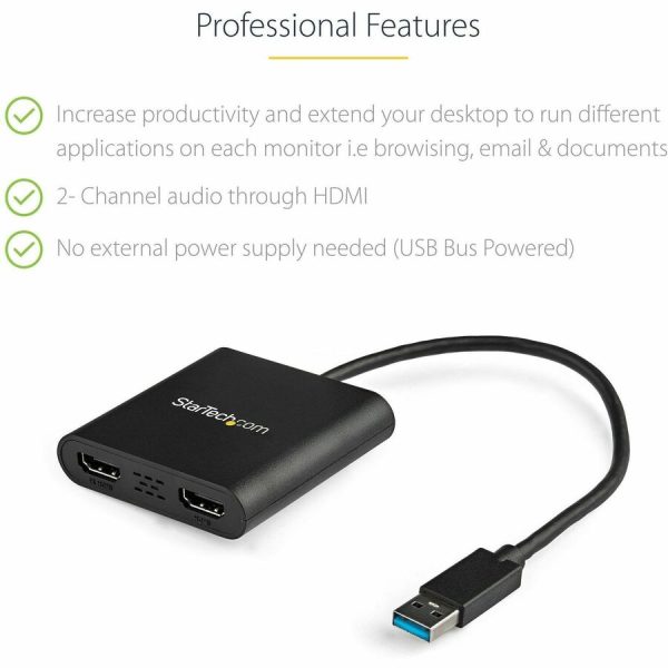StarTech.com USB 3.0 to Dual HDMI Adapter, USB to 2x HDMI Monitor Converter for Windows (no support for macOS/ChromeOS/Linux) - TAA - Image 3