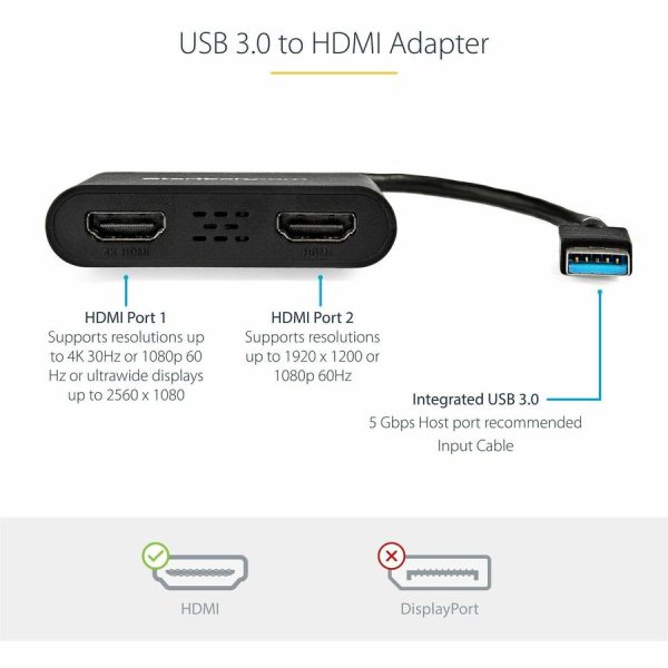 StarTech.com USB 3.0 to Dual HDMI Adapter, USB to 2x HDMI Monitor Converter for Windows (no support for macOS/ChromeOS/Linux) - TAA - Image 4