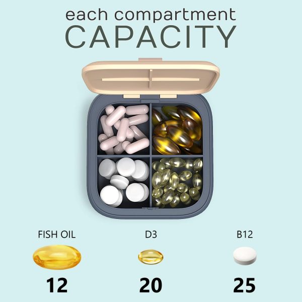 Travel Medicine Pill Organizer Small Pill Box for Purse Mini Pill Case Cute Pill Container Portable Pill Holder Compact Vitamin Supplement Dispenser Pretty Pocket Medication Storage Daily Pills Boxes - Image 3