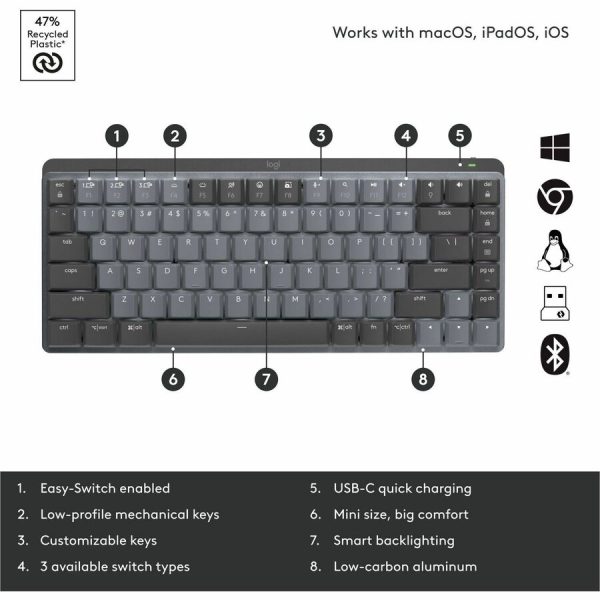 Logitech MX Mechanical Mini Wireless Illuminated Keyboard, Tactile Quiet Switches, Backlit, Bluetooth, USB-C - Image 6