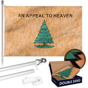 G128 Combo Pack: 6 Ft Tangle Free Aluminum Spinning Flagpole (Silver) & An Appeal to Heaven Tea-Stained Flag 3x5 Ft, Double ToughWeave Pro Series DS Embroidered 420D Poly | Pole with Flag Included
