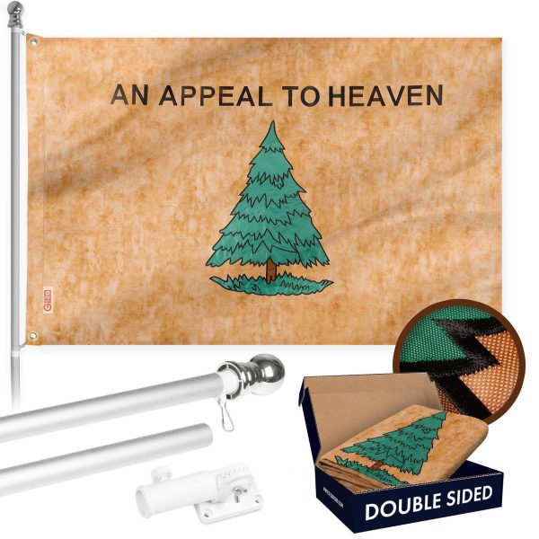 G128 Combo Pack: 6 Ft Tangle Free Aluminum Spinning Flagpole (Silver) & An Appeal to Heaven Tea-Stained Flag 3x5 Ft, Double ToughWeave Pro Series DS Embroidered 420D Poly | Pole with Flag Included
