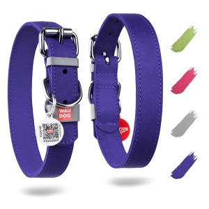 Long Lasting Leather Dog Collar for Large Dogs Medium & Small Dogs   Adjustable Classic Puppy Collars for Large Breed Dogs   Boy & Girl Dog Collars with Durable Buckle D Ring & QR Dog Tag