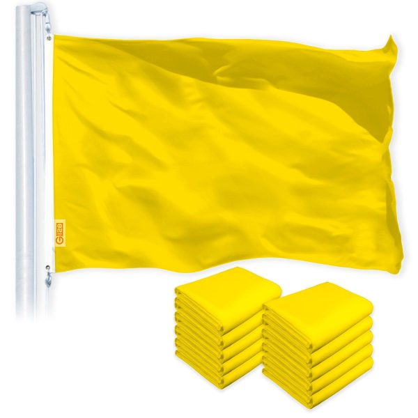 G128 10 Pack: Solid Yellow Color Flag | 2x3 Ft | LiteWeave Pro Series Printed 150D Polyester | Indoor/Outdoor, Vibrant Colors, Brass Grommets, Thicker and More Durable Than 100D 75D Polyester