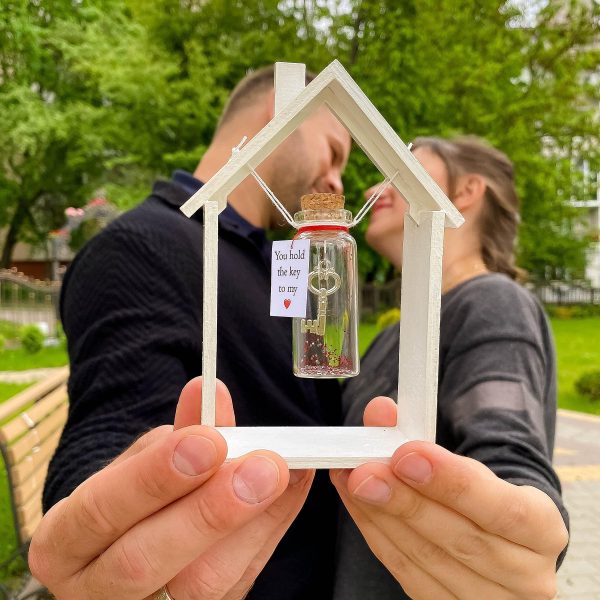 Anniversary Gift for Her & Him Romantic Present for Boyfriend Girlfriend Custom Message I Love You Gifts to Wife Husband (Key   You Hold the Key to My Heart In White Wood Frame) - Image 2