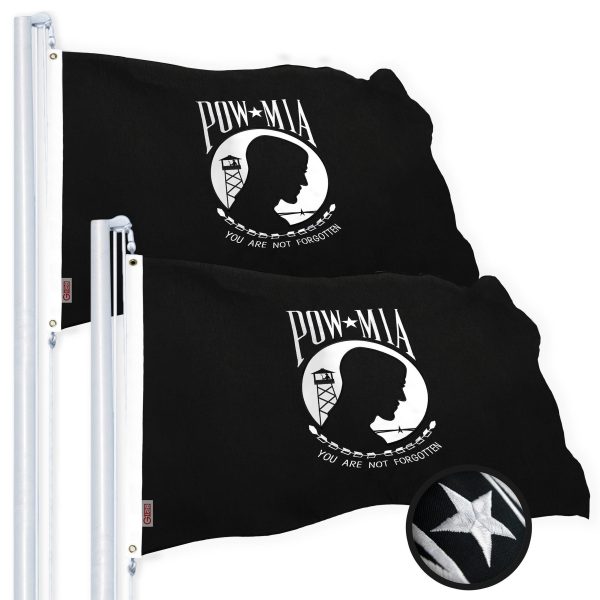 G128 POW MIA Flag 3x5 FT 2-Pack Embroidered Spun Polyester