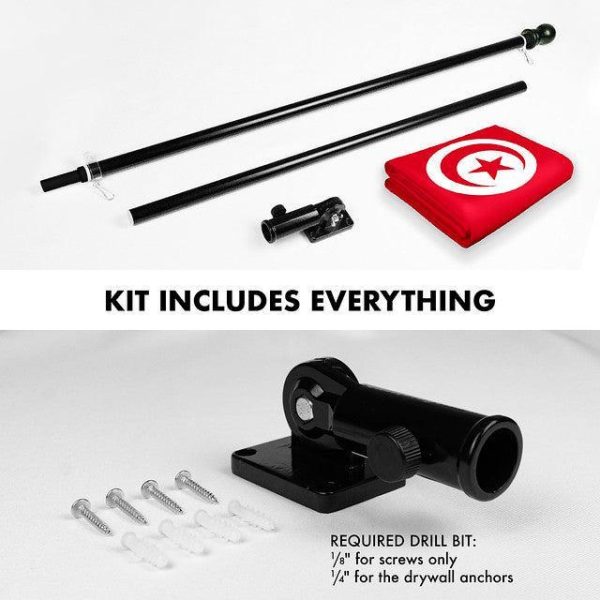 G128 Combo Pack: 6 Feet Tangle Free Spinning Flagpole (Black) Tunisia Tunisian Flag 3x5 ft Printed 150D Brass Grommets (Flag Included) Aluminum Flag Pole - Image 2