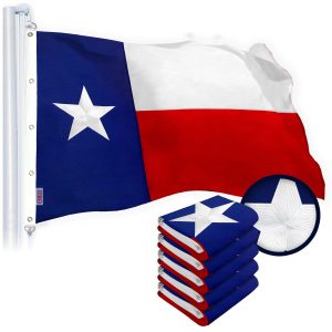G128 5 Pack: Texas TX State Flag | 8x12 Ft | StormFlyer Series Embroidered 220GSM Spun Polyester | Embroidered Design, Indoor/Outdoor, Brass Grommets, Heavy Duty, All Weather