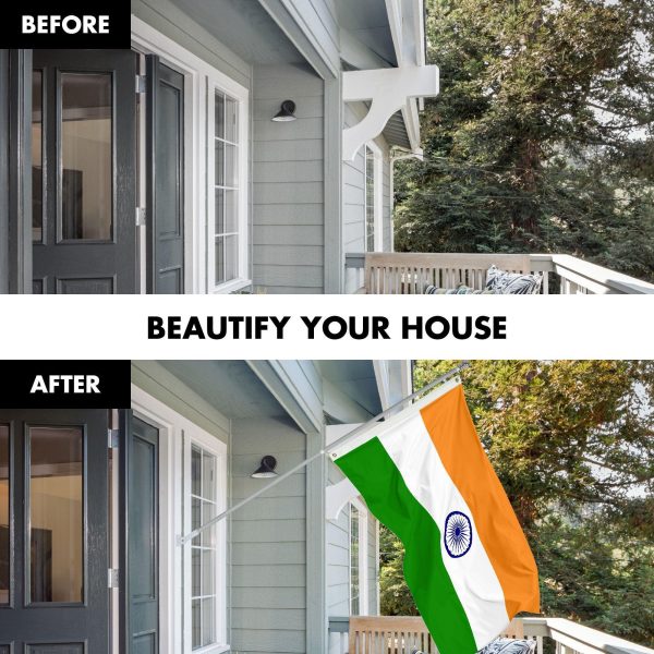 Flag Pole 6FT Silver Tangle Free & India Indian Flag 3x5 Ft Combo Printed 150D Polyester By G128 - Image 3