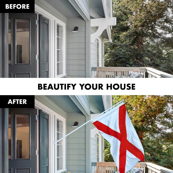 G128 Combo Pack: 6 Feet Tangle Free Spinning Flagpole (White) Alabama AL State Flag 3x5 ft Printed 150D Brass Grommets (Flag Included) Aluminum Flag Pole - Image 3