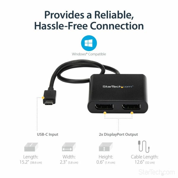StarTech.com USB-C to Dual DisplayPort 1.2 Adapter, USB Type-C Multi-Monitor MST Hub, Dual 4K 30Hz DP Display Extender/Splitter, Windows - Image 5