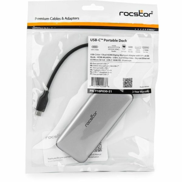 Rocstor Premium USB-C 8-in-1 Dual HDMI Display Portable Dock Multiport Adapter - Image 8