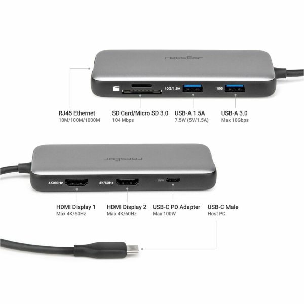 Rocstor Premium USB-C 8-in-1 Dual HDMI Display Portable Dock Multiport Adapter - Image 9
