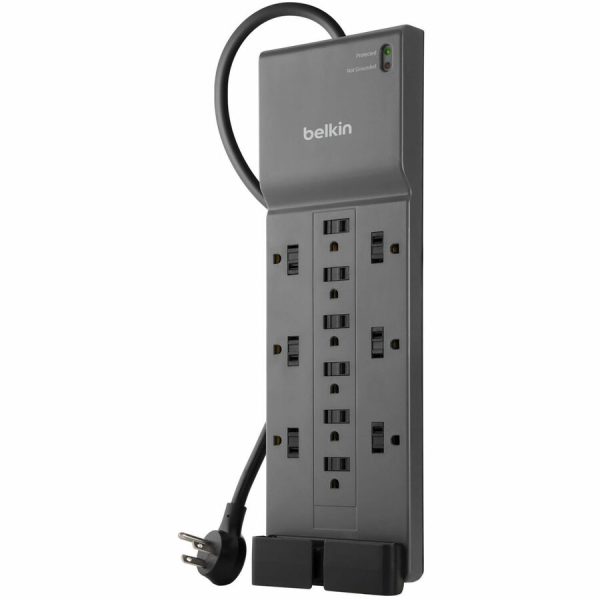 Belkin 12-Outlet Surge Protector - 8ft Cord - Right Angle Plug - 3940J - Grey - Image 2