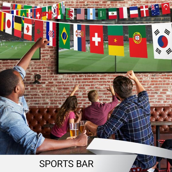 G128 2022 World Cup Bunting Banner | Flag 11 x 7.5 Inch, Full String 40 Feet | LiteWeave Pro Series Printed 150D Poly | String Flag Decor for Fan Club Party, Soccer Events, World Cup Fan Celebration - Image 2