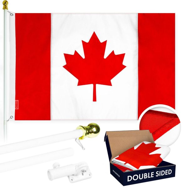 G128 Combo Pack: 6 Ft Tangle Free Aluminum Spinning Flagpole (White) & Canada Canadian Flag 3x6 Ft, Double ToughWeave Series Double Sided Embroidered 210D Polyester | Pole with Flag Included