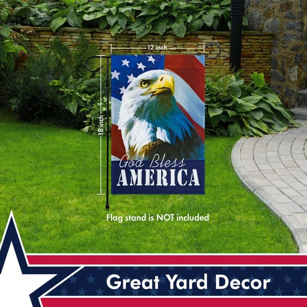 G128 - American Flag with Eagle God Bless America Patriotic Garden Flag,  | 12x18 Inch | Printed 150D Polyester - Rustic Holiday Seasonal Outdoor Flag - Image 6