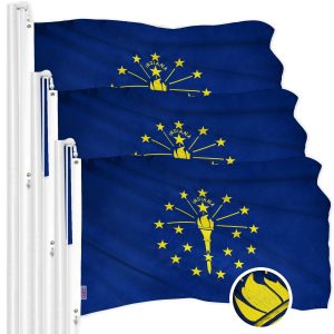 G128 3 Pack: Indiana IN State Flag | 2.5x4 Ft | ToughWeave Series Embroidered 300D Polyester | Embroidered Design, Indoor/Outdoor, Brass Grommets
