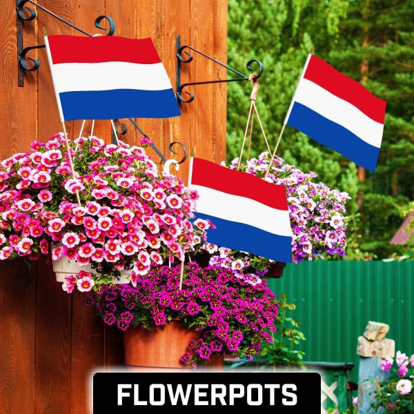 G128 50 Pack Handheld Netherlands Dutch Stick Flags | 12x18 In | Printed 150D Polyester, Country Flag, Solid Wooden Stick, Spear Gold Tip - Image 2