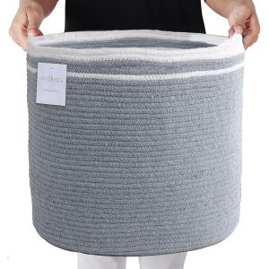 Large Recycled Cotton Rope Basket   Blanket Storage Basket Pillows Toys Towels Laundry and Living Room Organization   15.8x13.8 Inches   Eco friendly & Decorative Basket Gray