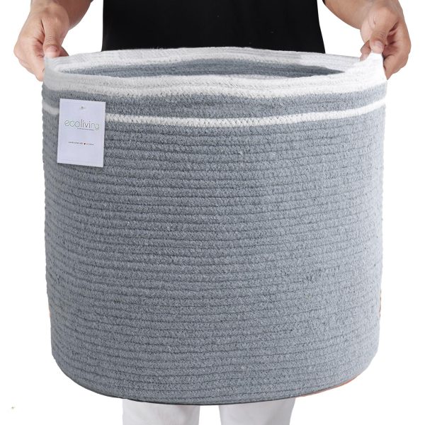 Large Recycled Cotton Rope Basket   Blanket Storage Basket Pillows Toys Towels Laundry and Living Room Organization   15.8x13.8 Inches   Eco friendly & Decorative Basket Gray