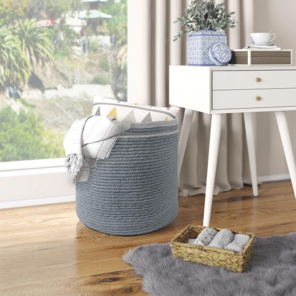Large Recycled Cotton Rope Basket   Blanket Storage Basket Pillows Toys Towels Laundry and Living Room Organization   15.8x13.8 Inches   Eco friendly & Decorative Basket Gray - Image 2