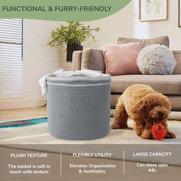 Large Recycled Cotton Rope Basket   Blanket Storage Basket Pillows Toys Towels Laundry and Living Room Organization   15.8x13.8 Inches   Eco friendly & Decorative Basket Gray - Image 5