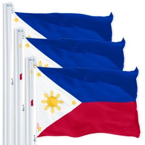 G128 3 Pack: Philippines (Philippine) Flag | 3x5 feet | Printed 150D Indoor/Outdoor, Vibrant Colors, Brass Grommets, Quality Polyester, Much Thicker More Durable Than 100D 75D Polyester