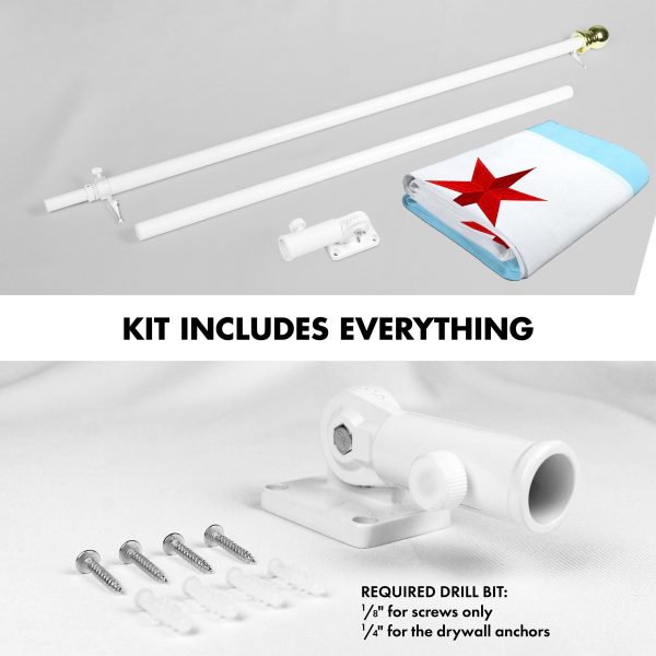 G128 Flag Pole 6 FT White Tangle Free & Chicago Flag 3x5 FT Combo Embroidered Spun Polyester - Image 2