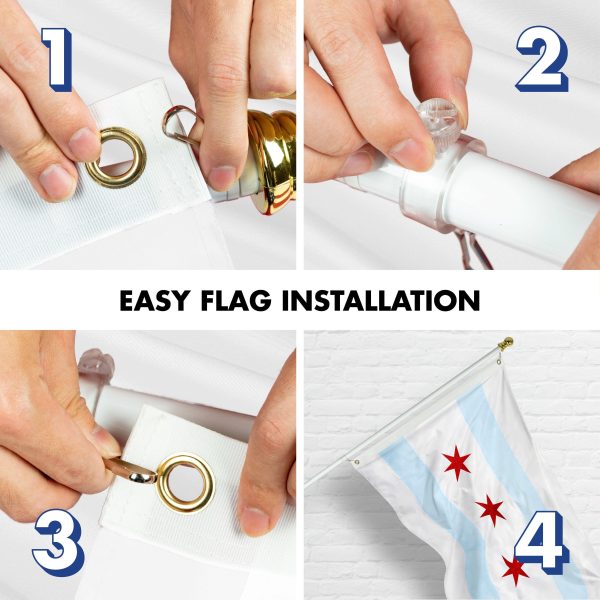 G128 Flag Pole 6 FT White Tangle Free & Chicago Flag 3x5 FT Combo Embroidered Spun Polyester - Image 7