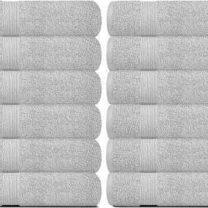Resort Collection Soft Washcloth Face & Body Towel Set | 12x12 Luxury Hotel Plush & Absorbent Cotton Washclothes [12 Pack Dolphin Grey]