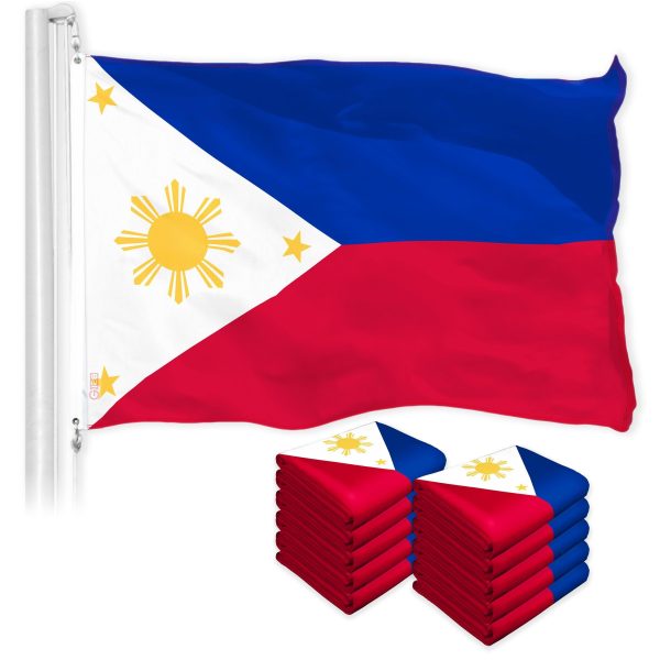 G128 10 Pack: Philippines (Philippine) Flag | 3x5 feet | Printed 150D Indoor/Outdoor, Vibrant Colors, Brass Grommets, Quality Polyester, Much Thicker More Durable Than 100D 75D Polyester