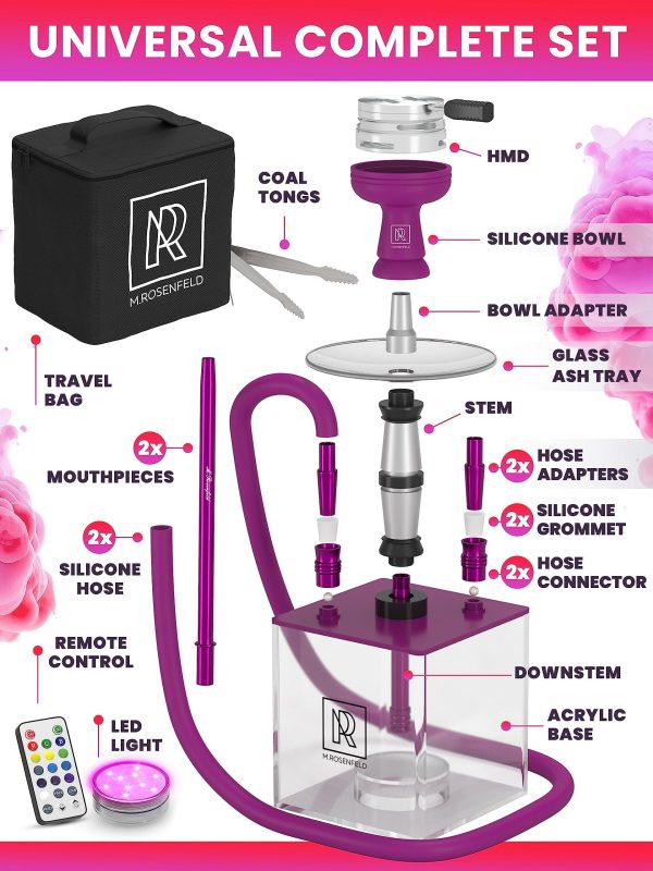Purple Hookah 2 Hose Hookah Set   YADO Square Hookah To Go with Hookah Charcoal Holder Heat Management Device and Big Black Silicone Hookah Bowl and Bag for Shisha Portable Hookah Set with Everything - Image 2