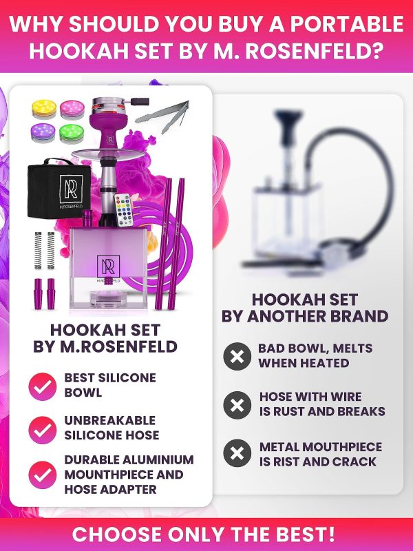 Purple Hookah 2 Hose Hookah Set   YADO Square Hookah To Go with Hookah Charcoal Holder Heat Management Device and Big Black Silicone Hookah Bowl and Bag for Shisha Portable Hookah Set with Everything - Image 4