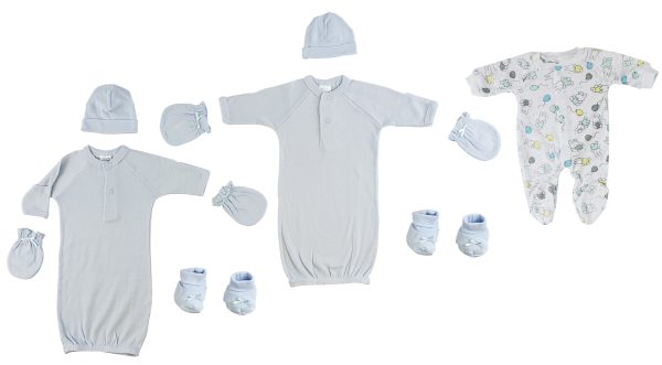 Preemie Boys Gowns, Sleep-n-play, Caps, Mittens And Booties - 8 Pc Set Cs_0069