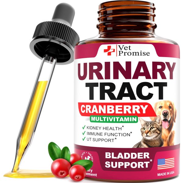 Vet Formulated UTI Drops for Cats & Dogs   Natural Cranberry Bladder & Kidney Support Supplement Multivitamin   Made in USA