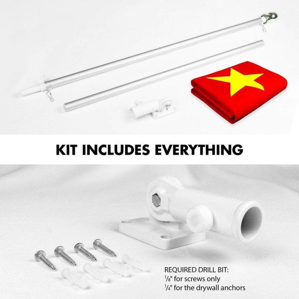 G128 Combo Pack: 6 Ft Tangle Free Spinning Flagpole (Silver) & Vietnam Flag 3x5 Ft Printed 150D Polyester, Brass Grommets (Flag Included) Aluminum Flag Pole - Image 2