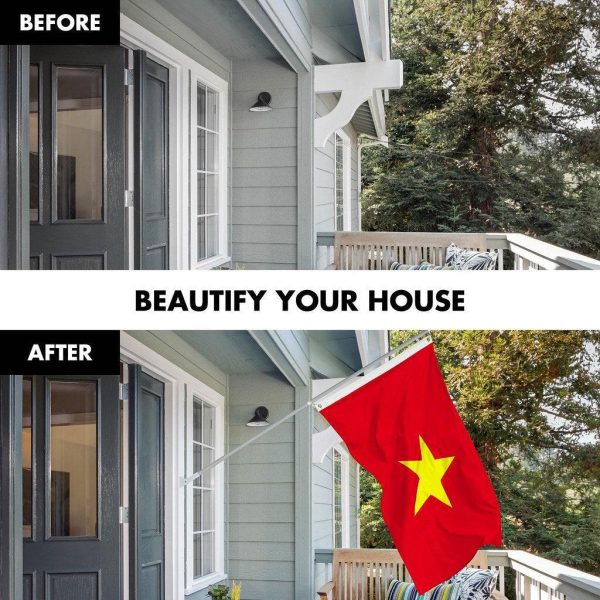 G128 Combo Pack: 6 Ft Tangle Free Spinning Flagpole (Silver) & Vietnam Flag 3x5 Ft Printed 150D Polyester, Brass Grommets (Flag Included) Aluminum Flag Pole - Image 3