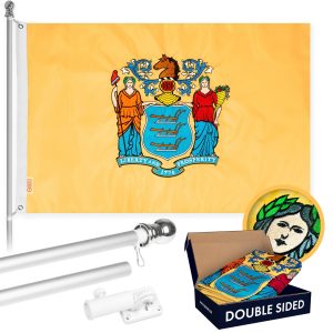 G128 - 6 Feet Tangle Free Spinning Flagpole (Silver) New Jersey Double Sided Brass Grommets Embroidered 3x5 ft (Flag Included) Aluminum Flag Pole