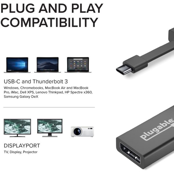 Plugable USB C to DisplayPort Adapter 4K 60Hz, Thunderbolt 3 to DisplayPort Adapter - Image 3