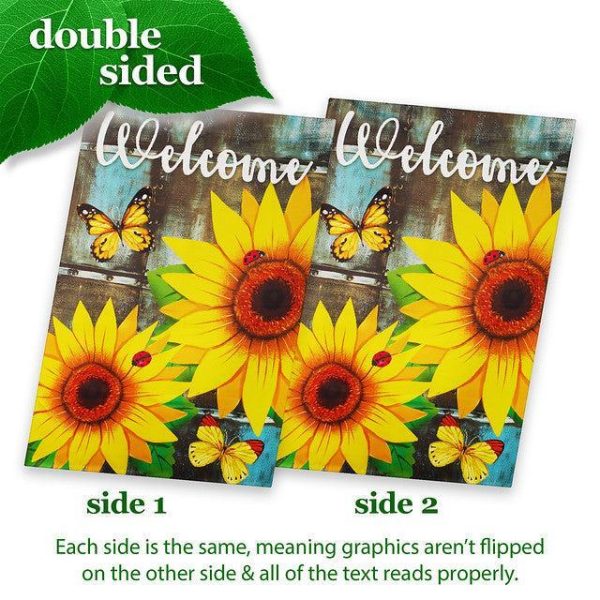 G128 House Flag Welcome Sunflowers and Butterflies | 28x40 Inch | Printed Blockout Polyester - Summer Decoration - Image 3