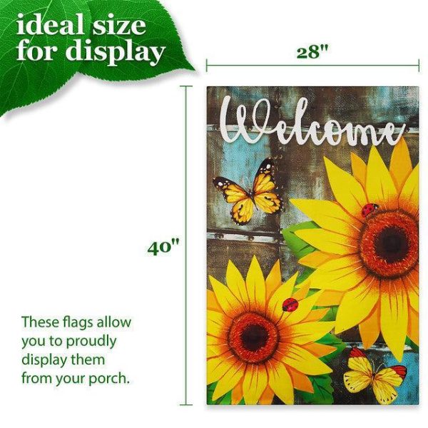 G128 House Flag Welcome Sunflowers and Butterflies | 28x40 Inch | Printed Blockout Polyester - Summer Decoration - Image 4