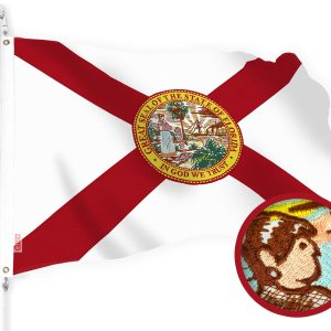 G128 Florida FL State Flag | 2x3 Ft | StormFlyer Series Embroidered 220GSM Spun Polyester | Embroidered Design, Indoor/Outdoor, Brass Grommets, Heavy Duty, All Weather