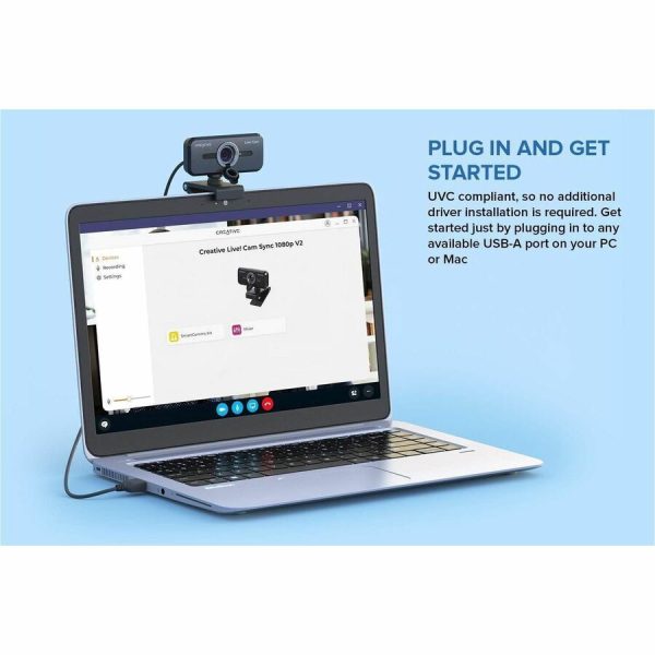 Creative Live! Cam Sync 1080p V2 Webcam - 2 Megapixel - 30 fps - Black - USB 2.0 - 1 Pack(s) - Image 9